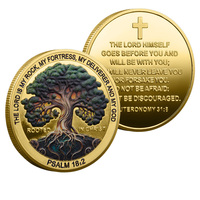 Pièce commémorative en métal moulé sous pression sur le thème de la foi, plaquée, deux styles de couleurs, motif Arbre de Vie, verset biblique, slogan CHRIST ENROUVELÉ