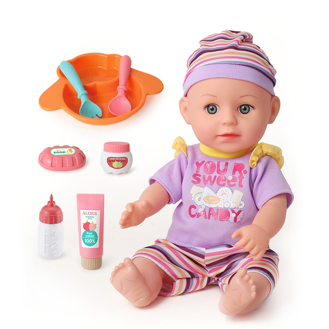 14" Pretend Play Kids Plastic Small Cheap Baby Dolls Set for Girl with Sounds
