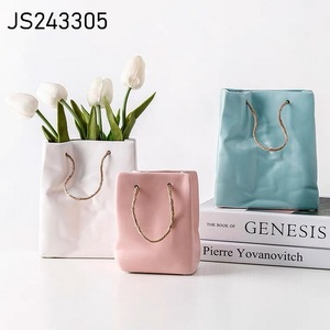 China Home Decoration Factories Custom Ceramic Paper Bag <strong>Vase</strong> <strong>Flower</strong> Ceramic <strong>Vases</strong> for Home Decor - Product Image 2