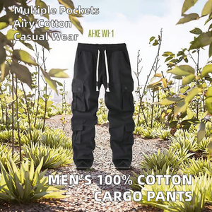 Pantalon cargo tactique multi-poches pour homme, 100% coton, taille plus, décontracté, streetwear, randonnée, travail, fermeture à boutons sur le devant, coupe droite, extérieur - Product Image 2