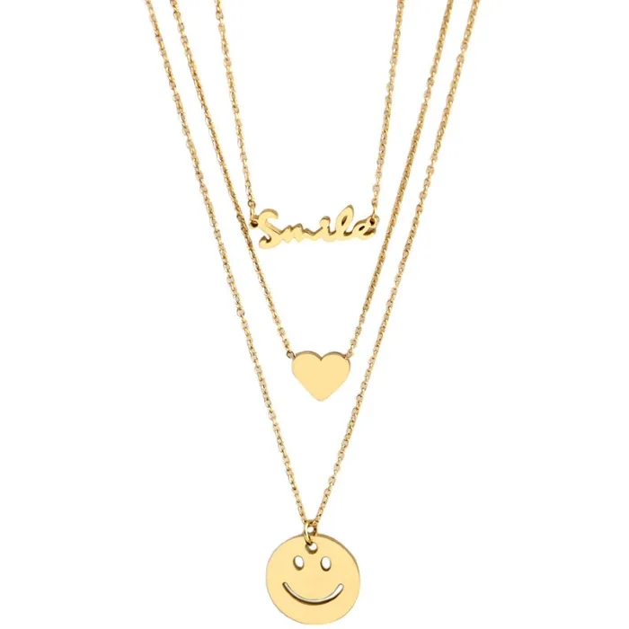 Multi-layer choker women fashion delicate tiny jewelry 18k gold plated stainless steel smiley face pendant necklace