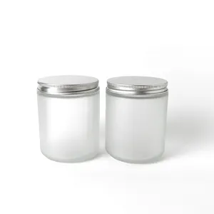 Vaso per candele in vetro smerigliato trasparente decorativo vuoto da 250ml con coperchio in alluminio argento dorato