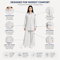 Ensemble pantalon et tunique longue à capuche pour femmes musulmanes, tenue modeste à deux pièces, vêtements décontractés islamiques, coupe ample
