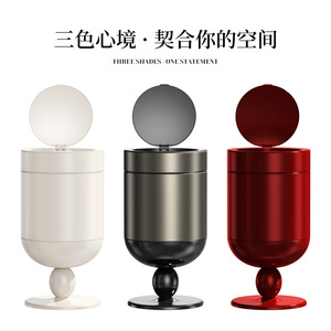 Stainless Steel Trash Can Cylindrical With Lid Indoor Use Living Room Bedroom Style - Product Image 3