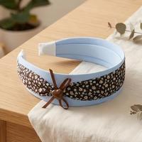 Serre-tête coréen en tissu bleu imprimé avec nœud, fait main, de haute qualité, personnalisable en couleur pour femme