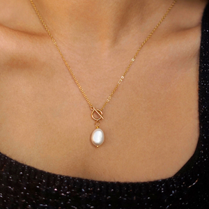 Dainty meilleur ami collier de perles d'eau douce femmes charme plaqué or 18k chaîne en acier inoxydable collier à bascule bijoux - Product Image 4