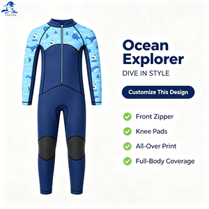 Costume da bagno intero unisex Phayon taglie forti <span class=keywords><strong>estivo</strong></span> UPF 50+ ad asciugatura rapida con stampa Ocean Explorer, maniche lunghe, cerniera frontale e protezioni per le ginocchia - Product Image 2