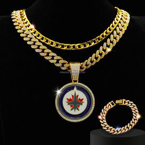 Conjunto <span class=keywords><strong>de</strong></span> <span class=keywords><strong>Collar</strong></span> y Pulsera Cubana <span class=keywords><strong>de</strong></span> Esmalte Redondo Estilo Hip-Hop Exagerado para Equipo Jet - Product Image 4