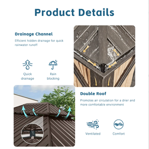 Gazebo de Aluminio Moderno de Lujo con Techo Rígido de Dos Niveles, Pabellón Exterior Bioclimático con Cortinas para Patio y Jardín - Product Image 4