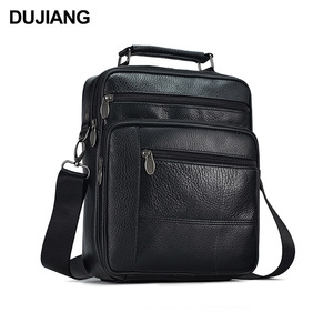 Dujiang Men's Genuine Leather Messenger <b>Bag</b> Large Capacity Zippered Crossbody <b>Bag</b> For <b>Work</b> Commuting Solid Color - Product Image 1