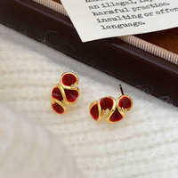 Boucles d'oreilles clous fleur rouge plaqué or 18 carats en cuivre, style rétro chic et luxueux, bijoux vintage pour femme, cadeau