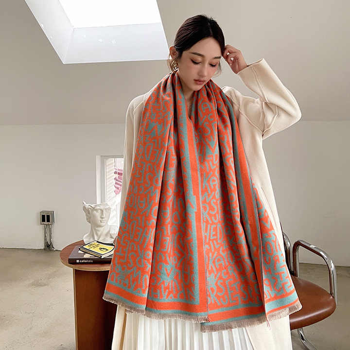 冬季羊绒pashmina围巾字母印花羊绒围巾印花保暖中长披肩