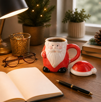 Ensemble de tasses à thème de Noël en céramique, Père Noël, Bonhomme de neige, Arbre, Ours, Renne, avec couvercles en relief 3D, collection de cadeaux chaleureux