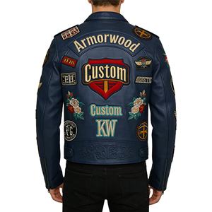 <span class=keywords><strong>Chaqueta</strong></span> de Motociclista de <span class=keywords><strong>Cuero</strong></span> Vacuno Bordada Personalizada de Fábrica para <span class=keywords><strong>Hombre</strong></span>, <span class=keywords><strong>Chaqueta</strong></span> de Carreras de <span class=keywords><strong>Cuero</strong></span> Azul Marino OEM - Product Image 2
