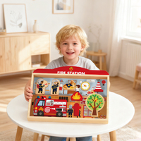 Ensemble de jouets en bois pour caserne de pompiers, jouet de simulation de pompier pour enfants