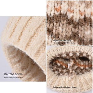 <span class=keywords><strong>Bonnet</strong></span> d'hiver vintage côtelé pour <span class=keywords><strong>femme</strong></span>, en tricot jacquard torsadé épais, avec <span class=keywords><strong>pompon</strong></span> boutonné, en Spandex/Coton, doux et chaud - Product Image 5