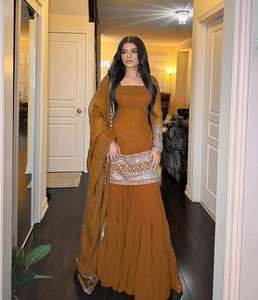 Traje Sharara de Georgette Sintética Pesada para Mujer, Salwar Kameez Tradicional Indio para Fiestas con Bordado Detallado - Product Image 1