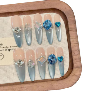 [Blue Secret Realm] <span class=keywords><strong>Unghie</strong></span> Finte Artigianali con Strass, Effetto Occhio di Gatto, Rimovibili, per Ragazze Giovani <span class=keywords><strong>e</strong></span> Alla Moda - Product Image 2