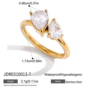 Bague en acier inoxydable plaqué or 18 carats PVD, motif vague, sertie de zircone blanche taille <span class=keywords><strong>poire</strong></span> et cristal en forme de goutte, bijoux de luxe inaltérables - Product Image 3