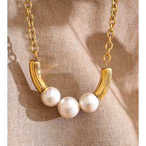 Collar JINYOU 1244 con Cadena Chapada en Oro Minimalista y Perlas Simuladas Grandes para Joyería de Moda Moderna - Product Image 4