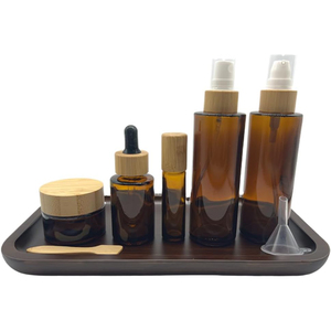 Bamboo Cosmetic Packaging PET 60ml 120ml 250ml 500ml Frosted <b>Amber</b> Plastic <b>Bottle</b> with Bamboo Cap - Product Image 1