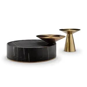 יוקרה סלון ריהוט מודרני זהב נירוסטה תה שולחן נורדי עיצוב שחור עגול השיש קפה שולחן