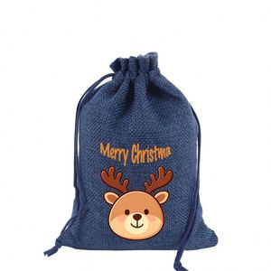 Sac en toile de jute de Noël en gros 15x20cm, personnalisable avec logo, sac en lin à cordon, pochette durable pour bonbons de Noël, cadeaux et fêtes - Product Image 6