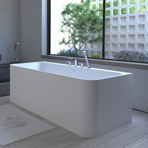 Su misura di grandi dimensioni moderno Freestanding rettangolo Hotel vasche da bagno solida superficie bagno di ammollo con scolapiatti - Product Image 3