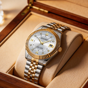 Reloj de cuarzo para hombre Jrande, esfera azul, banda de acero dorado, resistente al agua hasta 30 m, cierre desplegable analógico H9872G G - Product Image 2