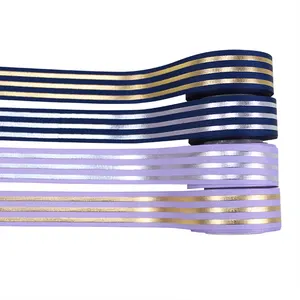 Stripe printed gold foil grosgrain t.r r ribbon 22mm 7 8 grosgrain high color fastness stripe ribbons manufacturer oeko tex standard 100