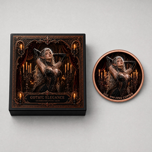 Moneta Commemorativa in Rame Puro .999 da 1oz, con Orecchie Appuntite da Elfo Oscuro Fantasy e Lussuoso Abito Nero e Oro, Artigianato in Metallo con Confezione Regalo - Product Image 2