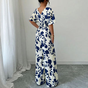 Combinaison personnalisée à imprimé floral intégral pour femmes, manches papillon, pantalon pour femmes - Product Image 2