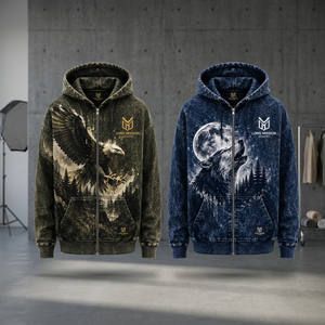 Sweat-shirt à capuche zippé pour homme Long Mission Wolf Moon Print, coupe classique, décontracté, pour l'hiver, 100% coton molletonné respirant - Product Image 2