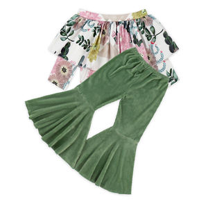 Top de Terciopelo con Rayas Negras y Flores para Bebé, Pantalones de Campana, Ropa de Boutique para Niñas, Venta al por Mayor de Ropa Infantil - Product Image 6