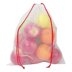 Bolsa de malla reciclada personalizada de poliéster con cordón de red de frutas para compras OEM/ODM