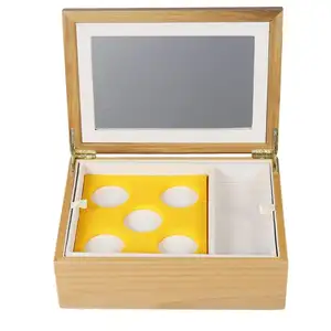 सिल्क-प्रिंट लोगो टी पॉट ऑर्गनाइज़र लकड़ी भंडारण बॉक्स 5 डिब्बे कस्टम लक्जरी क्राफ्ट उपहार थोक लकड़ी के लिए