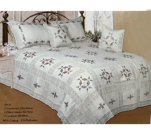 Juego de Ropa de Cama Bordada a Mano con Cinta, 5 Piezas, Tamaño King y Queen, Colcha, Cubrecama, Patchwork, Encaje, Hueco, Sábanas para el Hogar - Product Image 1