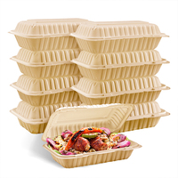 Boîte à lunch biodégradable en forme de coquille, emballage pour la restauration rapide, micro-ondable, conteneur alimentaire à 3 compartiments, assiette jetable pour restaurant