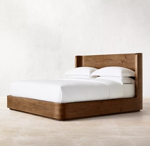 Lit double simple en bois massif de style américain, avec pieds hauts et bas, pour chambre à coucher, hôtel, villa, taille personnalisable - Product Image 6