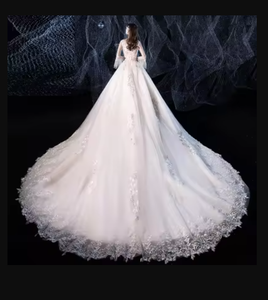 NDB10315 Abito da <span class=keywords><strong>Sposa</strong></span> Principale Nuovo Modello Lussuoso Qi Sottile Colore Champagne Retrò Maniche Lunghe Semplice per Bambina - Product Image 3