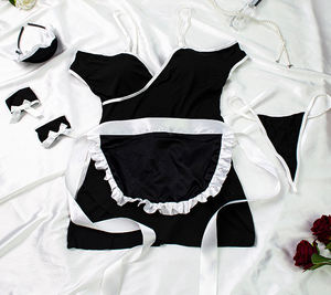 Nouvel arrivage Ensemble de lingerie érotique quatre pièces pour femmes Costume d'halloween pour filles sexy Uniforme de femme de chambre <span class=keywords><strong>coquine</strong></span> Lingerie fronde <span class=keywords><strong>dentelle</strong></span> - Product Image 6