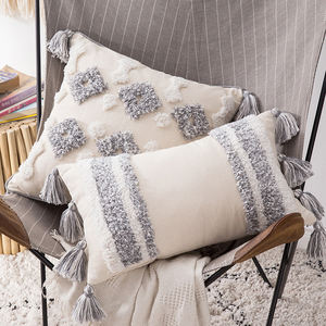 Taie d'oreiller décorative tissée en polyester style marocain tufté vintage <span class=keywords><strong>50x50</strong></span> en stock avec pompon - Product Image 3