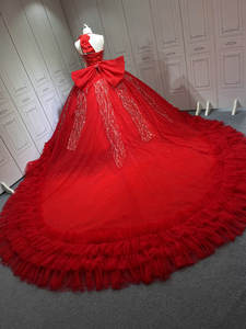 Mumuleo Vestido Rojo de Quinceañera de Un Solo Hombro sin Mangas para Fiesta de 15 Años con Volantes Estilo Princesa y Lazo - Product Image 2