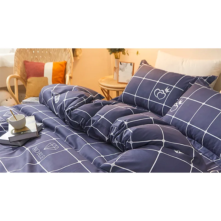 All season 4 pieces bedroom plaid bed sets duvet cover & king-size bed sheet sets bedding wholesale