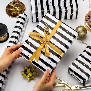 Fashion daily black and white striped polka dot gold foil gift card <b>glossy</b> cardstock packaging <b>paper</b> - Product Image 4
