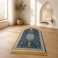 Ensemble de tapis de prière islamique, tapis en polyester fait main, antidérapant, lavable, motif floral, bleu, tapis arqué pour la maison