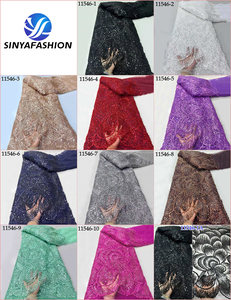 Dentelle Sinya de luxe en maille à sequins et perles, 5 yards, dernière collection, tissu en tulle français brodé perlé, <span class=keywords><strong>bordeaux</strong></span>, pour mariage et fête - Product Image 2