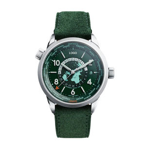 Reloj Mecánico Automático GMT Unisex con Logotipo Personalizado, Cristal de Zafiro, Resistente al Agua 5BAR, Caja de Aleación, Correa de Cuero, Hora Mundial - Product Image 1