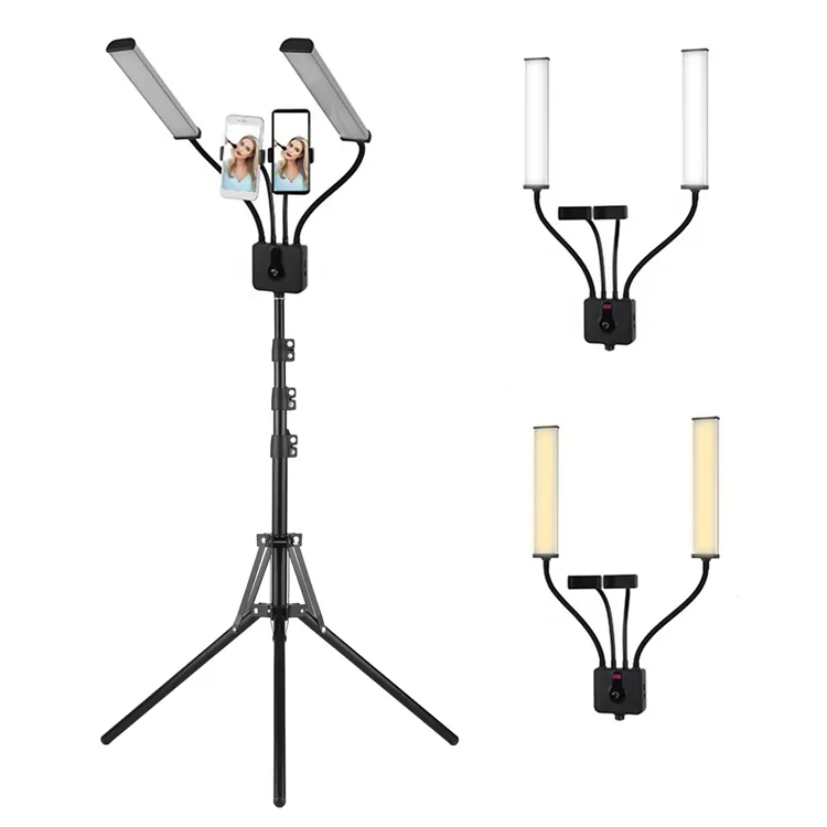 45W Photography Makeup Double Arm Fill Light Led Video Light with Tripod Stand Dual Phone holder for Phone Studio Beauty lash