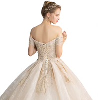 NDB10573 Robe de mariée tendance à manches courtes, broderie florale, épaules dénudées, robe de bal, traîne bouffante, plissée, pour mariée
